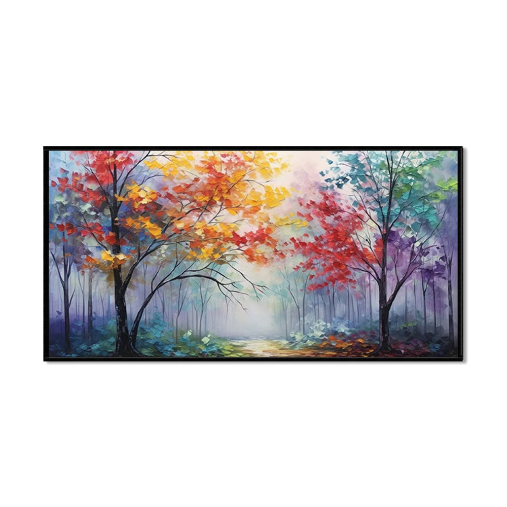 Colorful Abstract Tree Thick Oil Painting Hand Painted Forest Late Autumn Morning View Canvas Modern Artwork Landscape Wall Art For Home Decor
