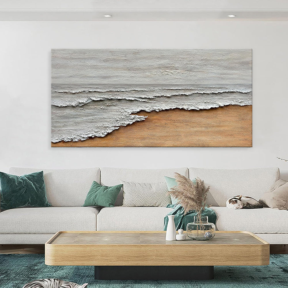 Nordic Hand-painted Oil Painting On Canvas Abstract Textured Seaside Landscape Wall Art Decoration For Home Living Room Office Decor Mural