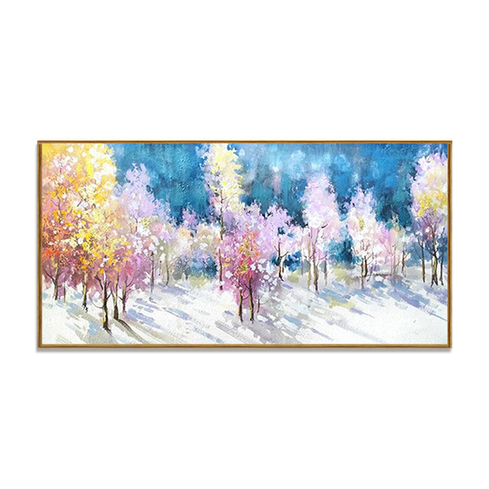 Handmade Oil Painting Canvas Wall Art Decoration Abstract Multi-Color Autumn Winter Forest Landscape Artwork For Home Living Room Decor Rolled Frameless Unstretched Painting