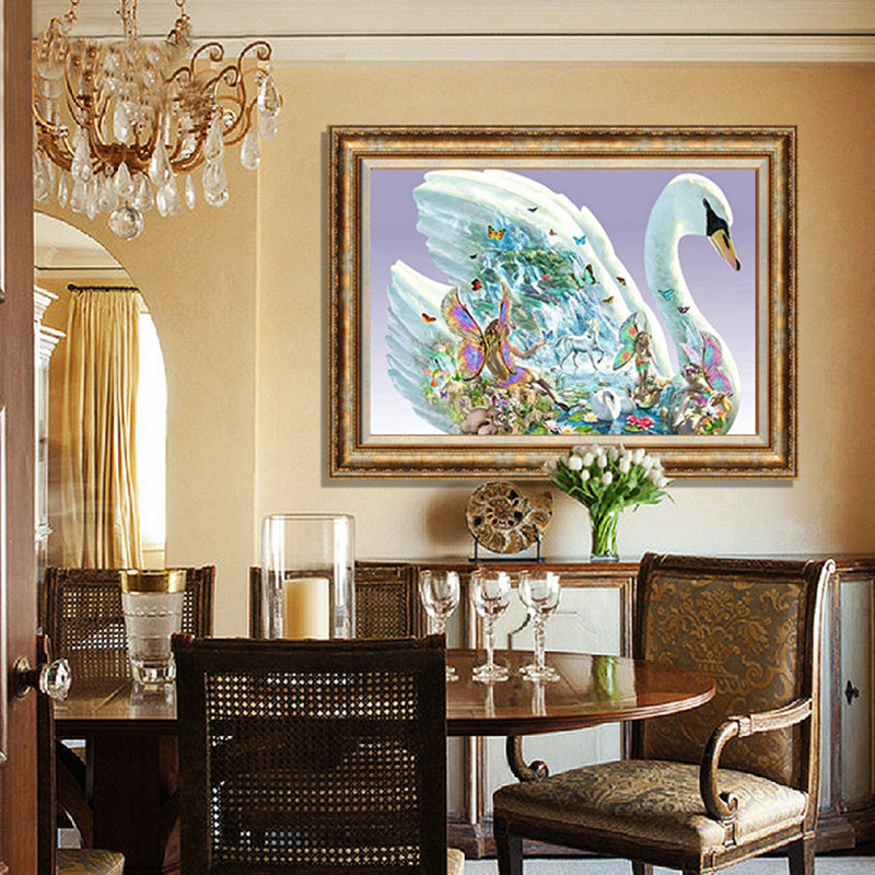 5D Swan Diamond Painting Crystal Round Painting  Mosaic Crafts Round Full Drill Bird Diamond Painting Cross Home Decor