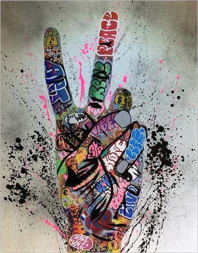 Graffiti Street Art Victory Gesture Decorative Canvas Painting