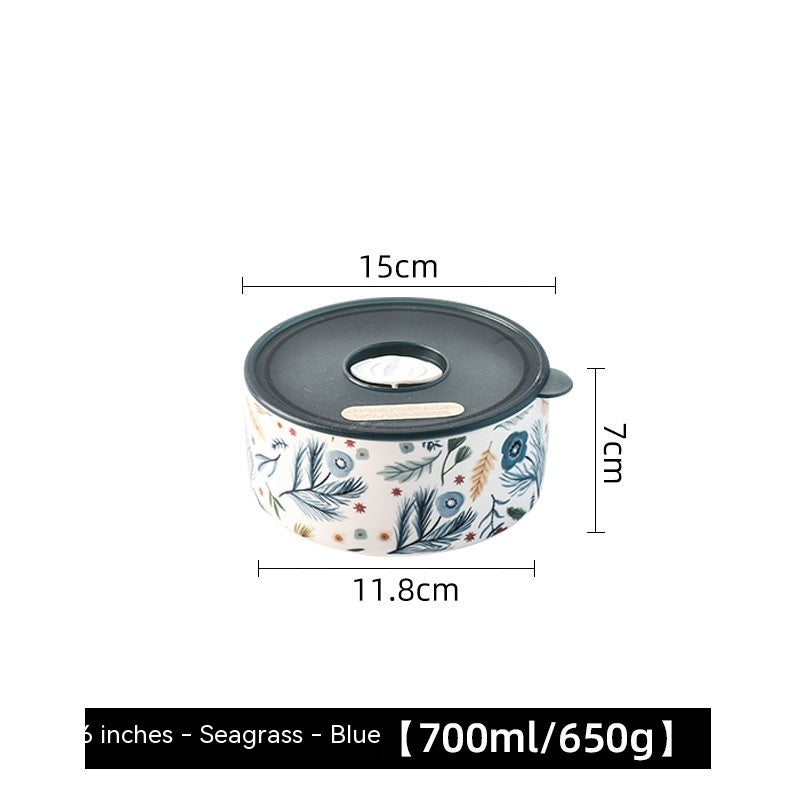 Portable With Cover Ceramic Bowl Microwave Oven Dedicated For Heating Bento Box Refrigerator Sealed Crisper