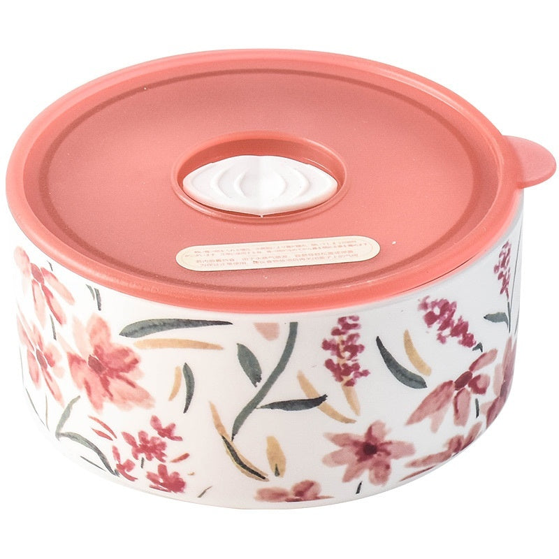 Portable With Cover Ceramic Bowl Microwave Oven Dedicated For Heating Bento Box Refrigerator Sealed Crisper