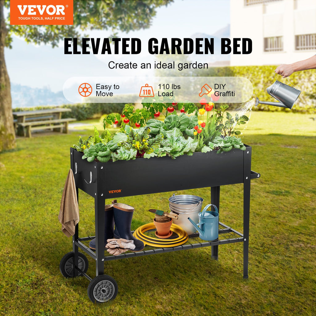 Hochbeet Mit Rädern Pflanzkübel Blumenkasten Garten Pflanzkasten Terrassen Gemüsebeet Gartenbeet Pflanzbeet Schwarz 108x49,5x80cm Verzinktem Stahl Ideal Für Den Anbau Von Gemüse Obst Kräutern 