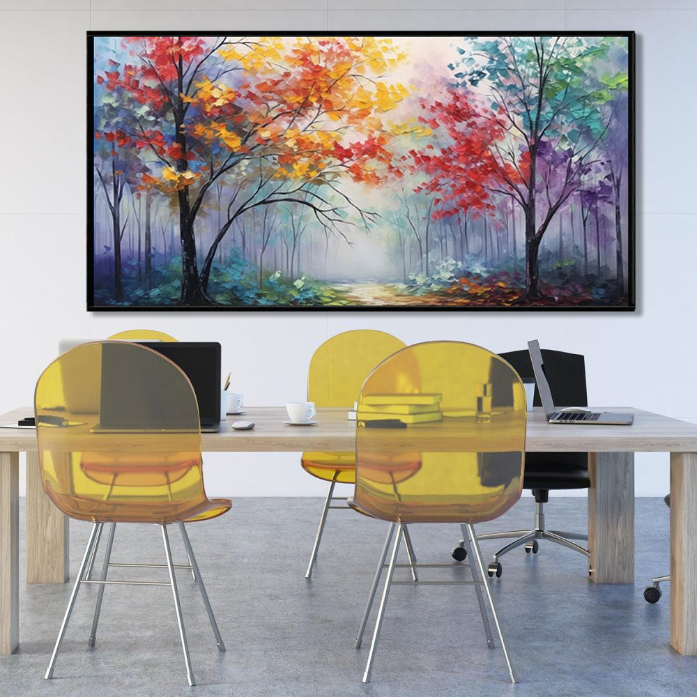 Colorful Abstract Tree Thick Oil Painting Hand Painted Forest Late Autumn Morning View Canvas Modern Artwork Landscape Wall Art For Home Decor