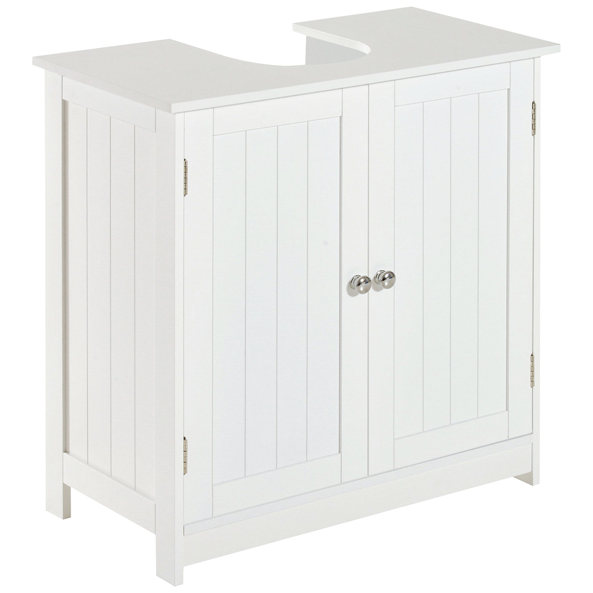 Mobiletto sottolavabo per bagno con 2 ripiani, mobiletto portaoggetti in legno - Bianco