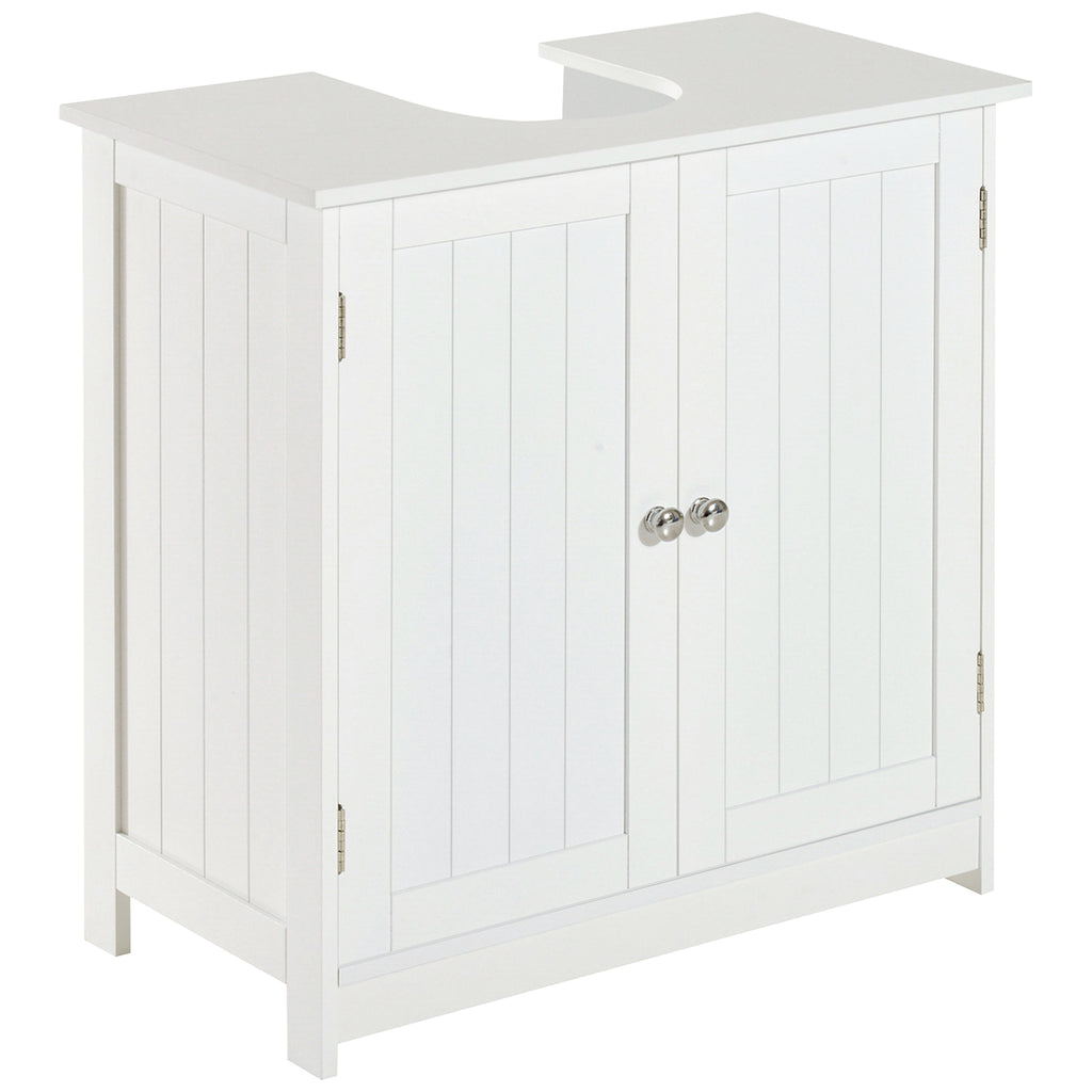 Mobiletto sottolavabo per bagno con 2 ripiani, mobiletto portaoggetti in legno - Bianco