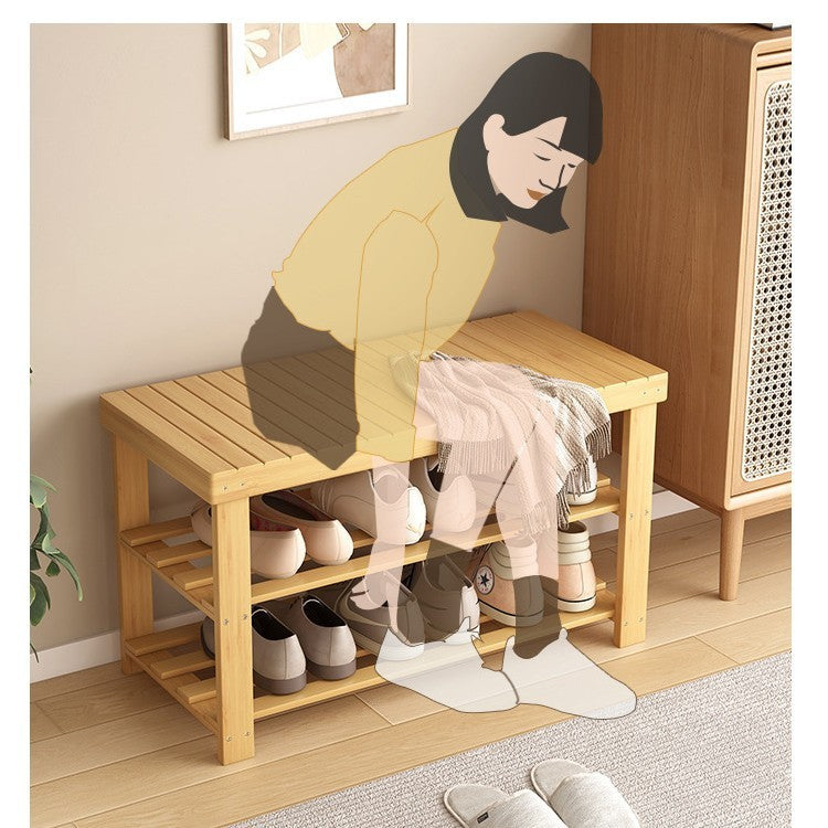 Shoe Changing Stool Door Home Sitting Shoe Cabinet Stool Integrated Shoe Rack Bamboo Bench