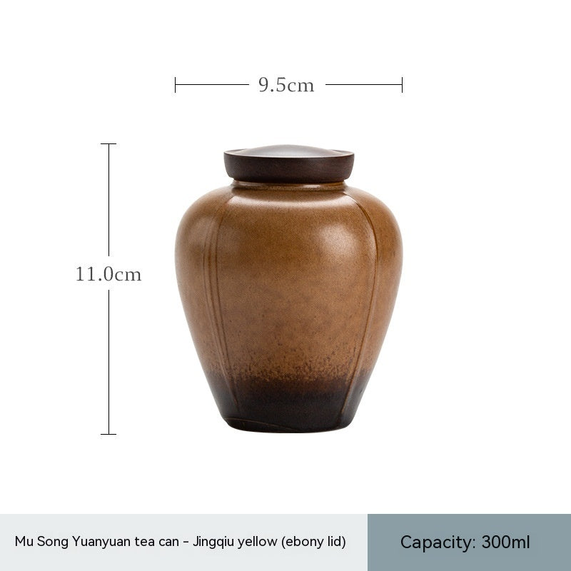 Dark Green Ceramic Cover Household Small Tea Jar