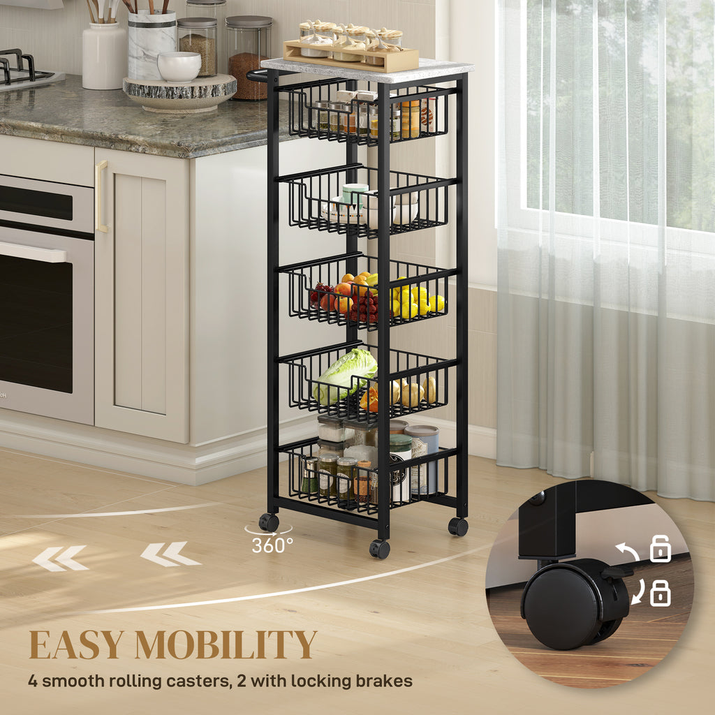 Isola da cucina mobile a cinque cestelli, con freni - Grigio/Nero