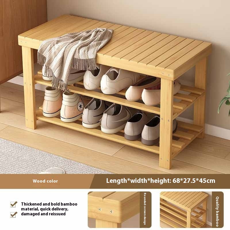 Shoe Changing Stool Door Home Sitting Shoe Cabinet Stool Integrated Shoe Rack Bamboo Bench