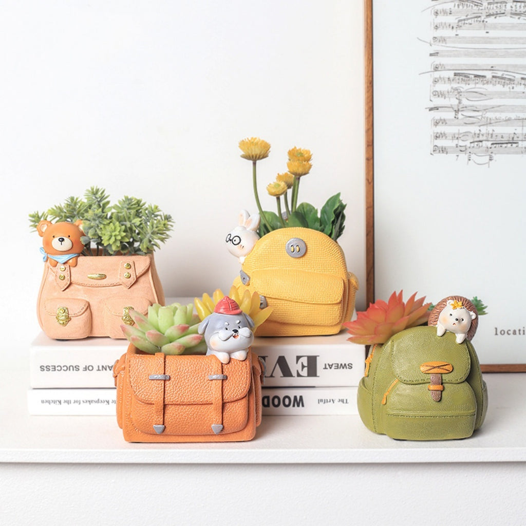 Creative Home Cartoon Rabbit Bear Backpack Flower Pot Desktop Storage Pen Holder