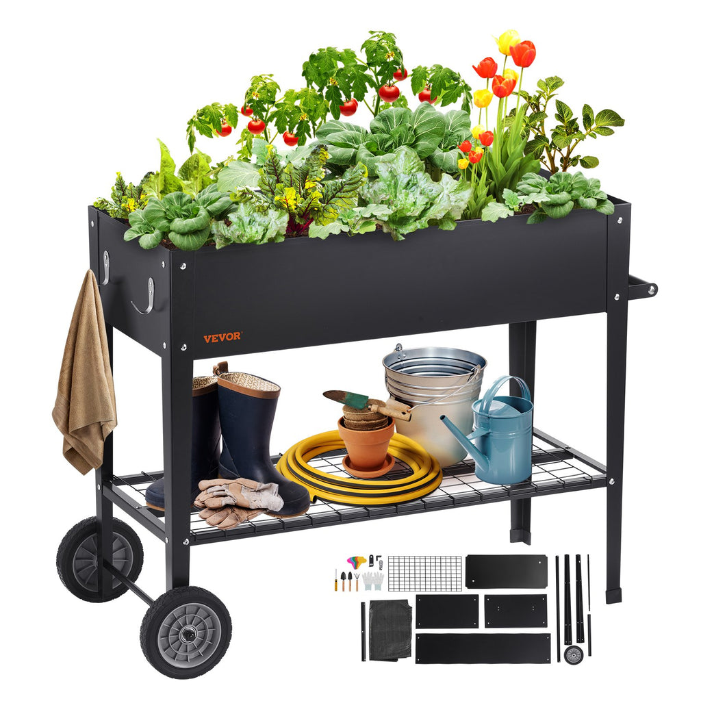 Hochbeet Mit Rädern Pflanzkübel Blumenkasten Garten Pflanzkasten Terrassen Gemüsebeet Gartenbeet Pflanzbeet Schwarz 108x49,5x80cm Verzinktem Stahl Ideal Für Den Anbau Von Gemüse Obst Kräutern 