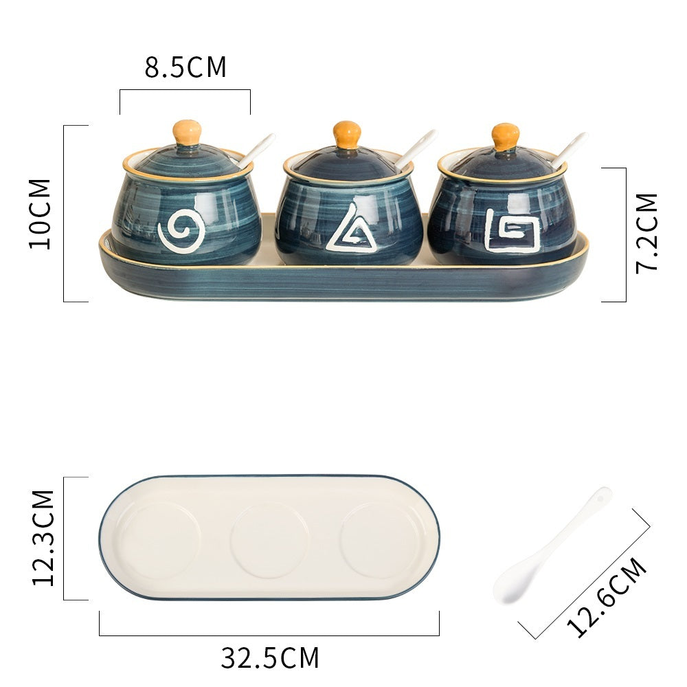 Household Kitchen Condiment Pot Ceramic Suit