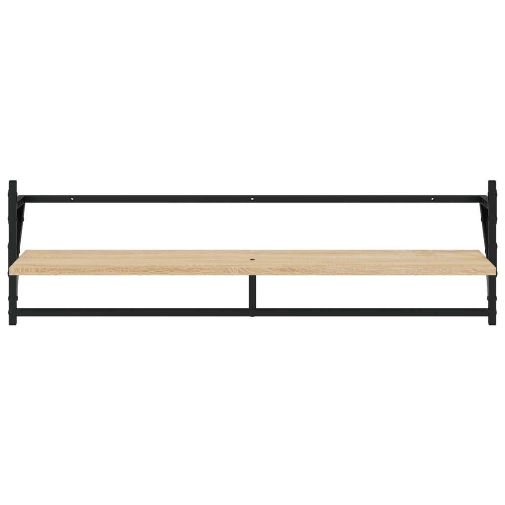 Set di 6 mensole da parete con aste, legno composito di rovere Sonoma