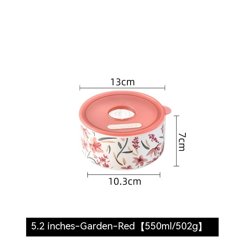 Portable With Cover Ceramic Bowl Microwave Oven Dedicated For Heating Bento Box Refrigerator Sealed Crisper