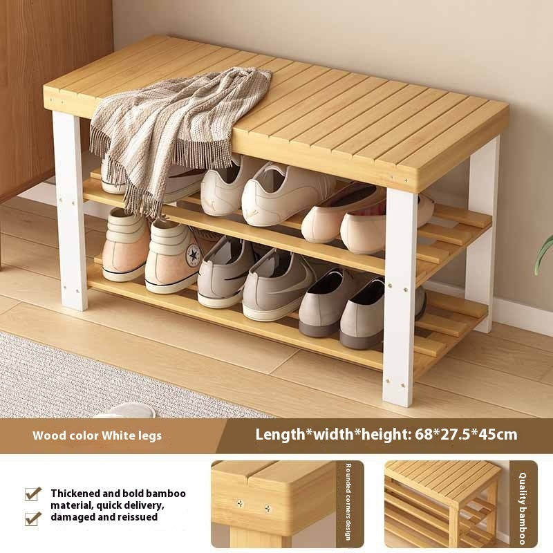 Shoe Changing Stool Door Home Sitting Shoe Cabinet Stool Integrated Shoe Rack Bamboo Bench