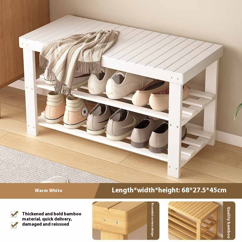Shoe Changing Stool Door Home Sitting Shoe Cabinet Stool Integrated Shoe Rack Bamboo Bench