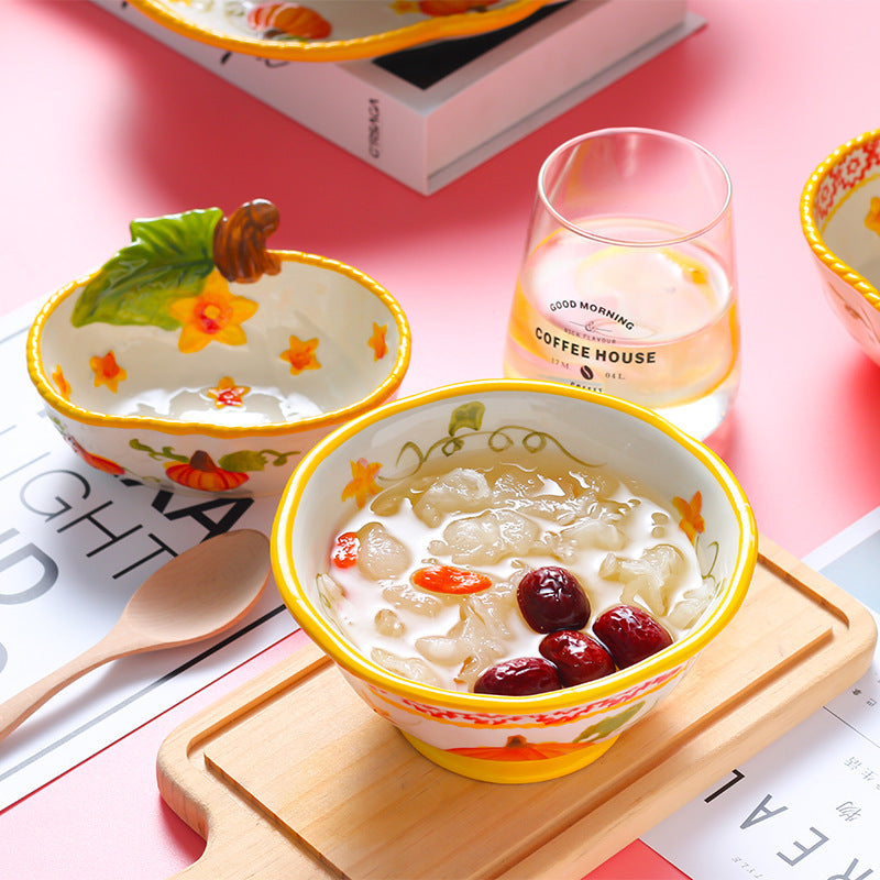 Pumpkin Bowl Tableware Suit Noodle Bowl Plate Dishes Household