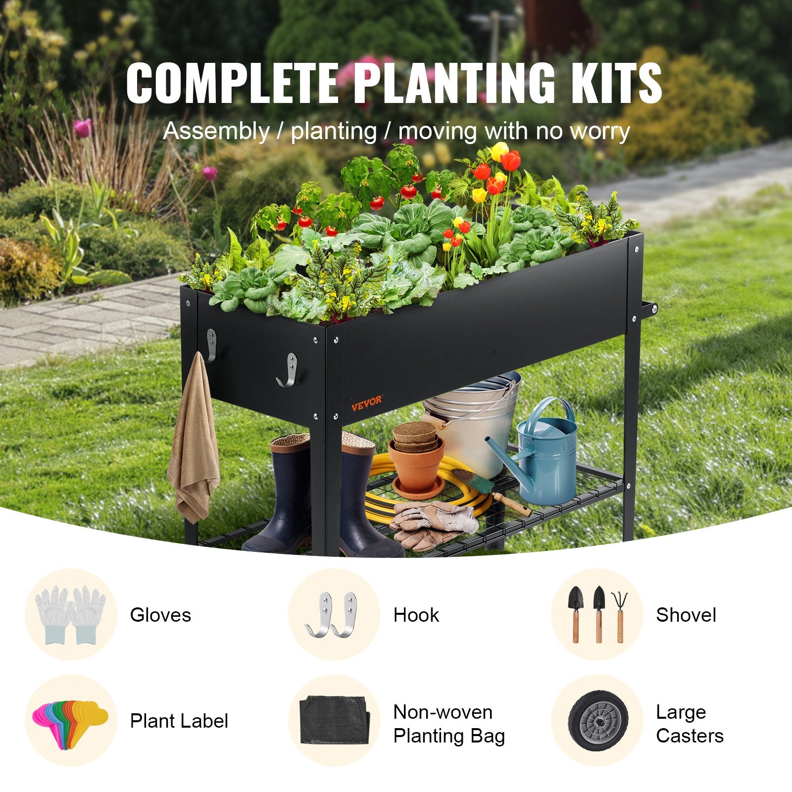 Hochbeet Mit Rädern Pflanzkübel Blumenkasten Garten Pflanzkasten Terrassen Gemüsebeet Gartenbeet Pflanzbeet Schwarz 108x49,5x80cm Verzinktem Stahl Ideal Für Den Anbau Von Gemüse Obst Kräutern 