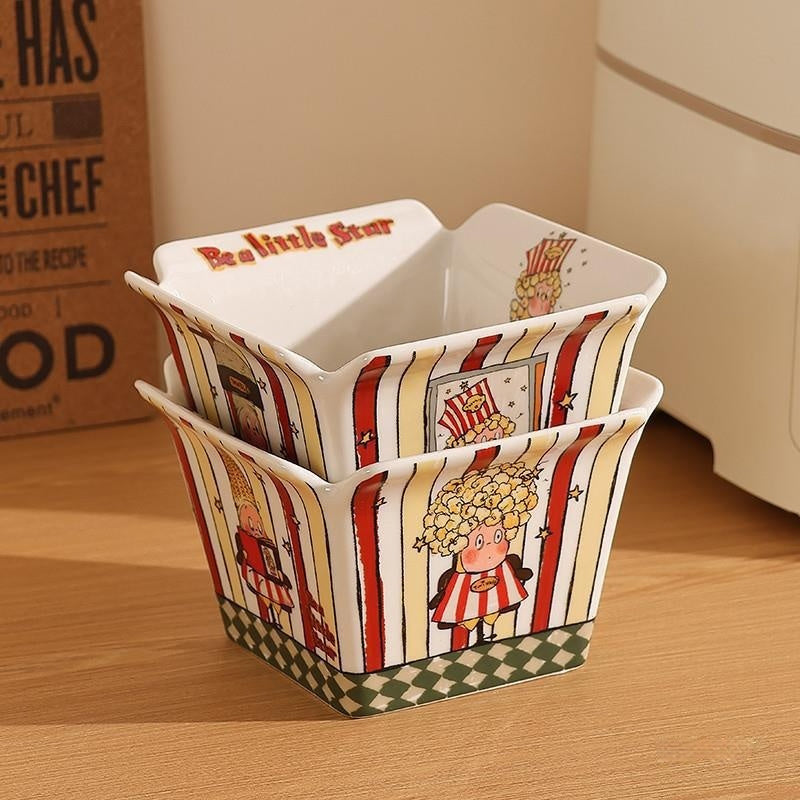 XINGX People Popcorn Bowl Ceramic Bowl Fruit Bowl