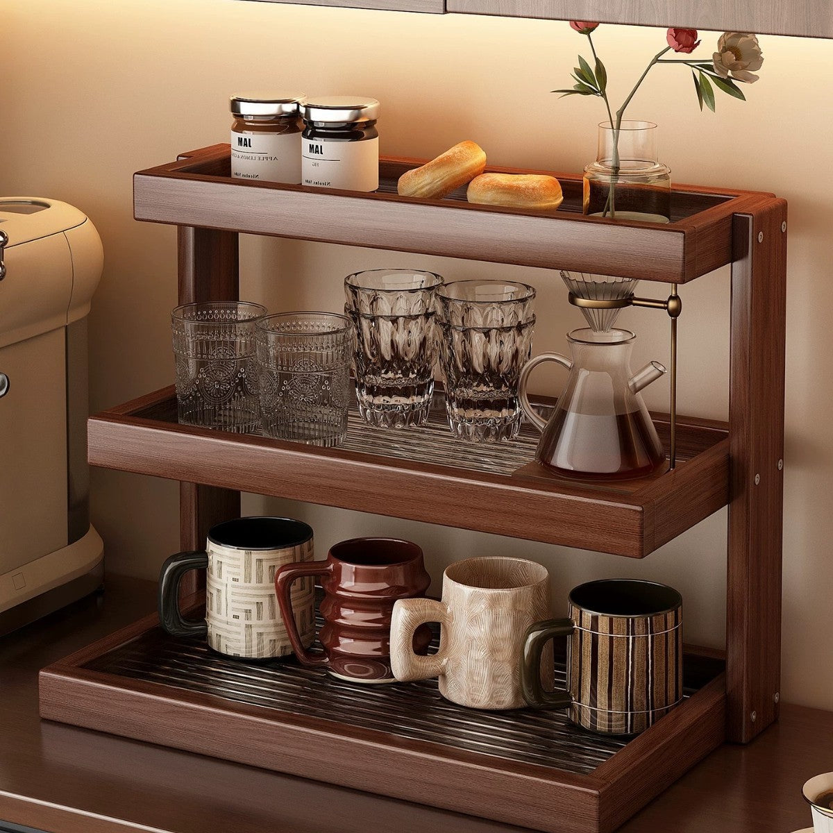 Desktop Cup Holder Acrylic Mid-ancient Storage Rack Multi-layer Table Tops Cup Holder Coffee Shop Corner Storage Display