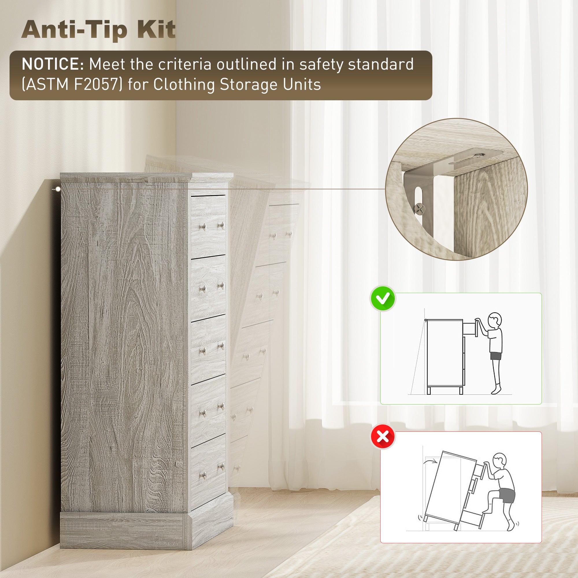 31" Wide Farmhouse Chest of Drawers with 5 Drawers, Dresser for Bedroom with Wood Top for Living Room, Dirty Oak
