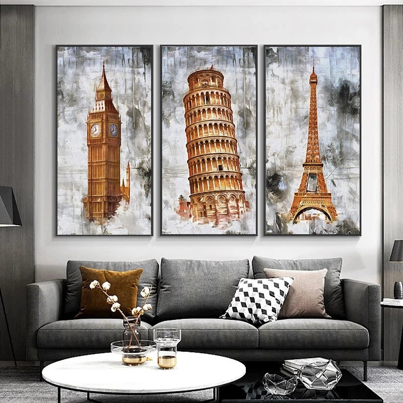 Bedroom Retro Golden Tower Landscape Canvas Painting