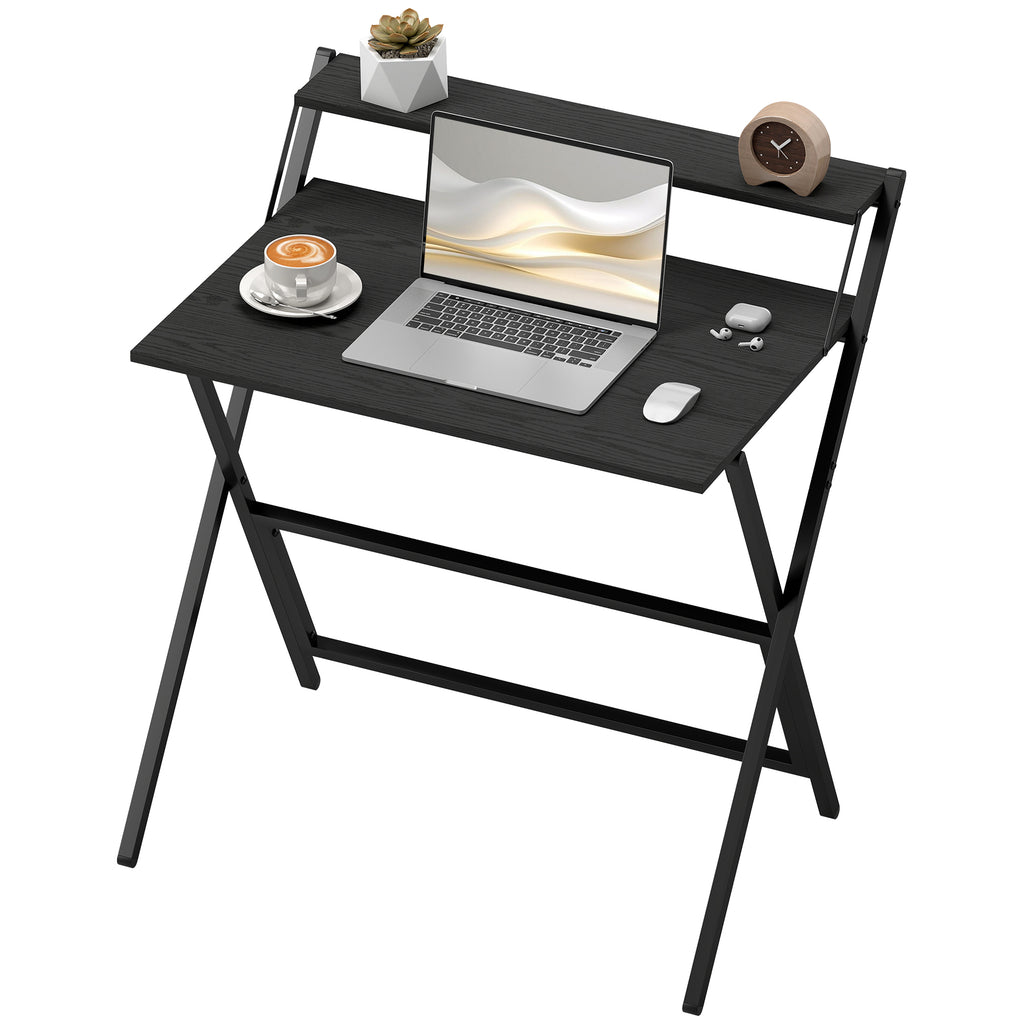 Scrivania pieghevole per computer, scrivania pieghevole da 32" con ripiano per monitor per piccoli spazi, ufficio domestico, studio, facile da montare, nera