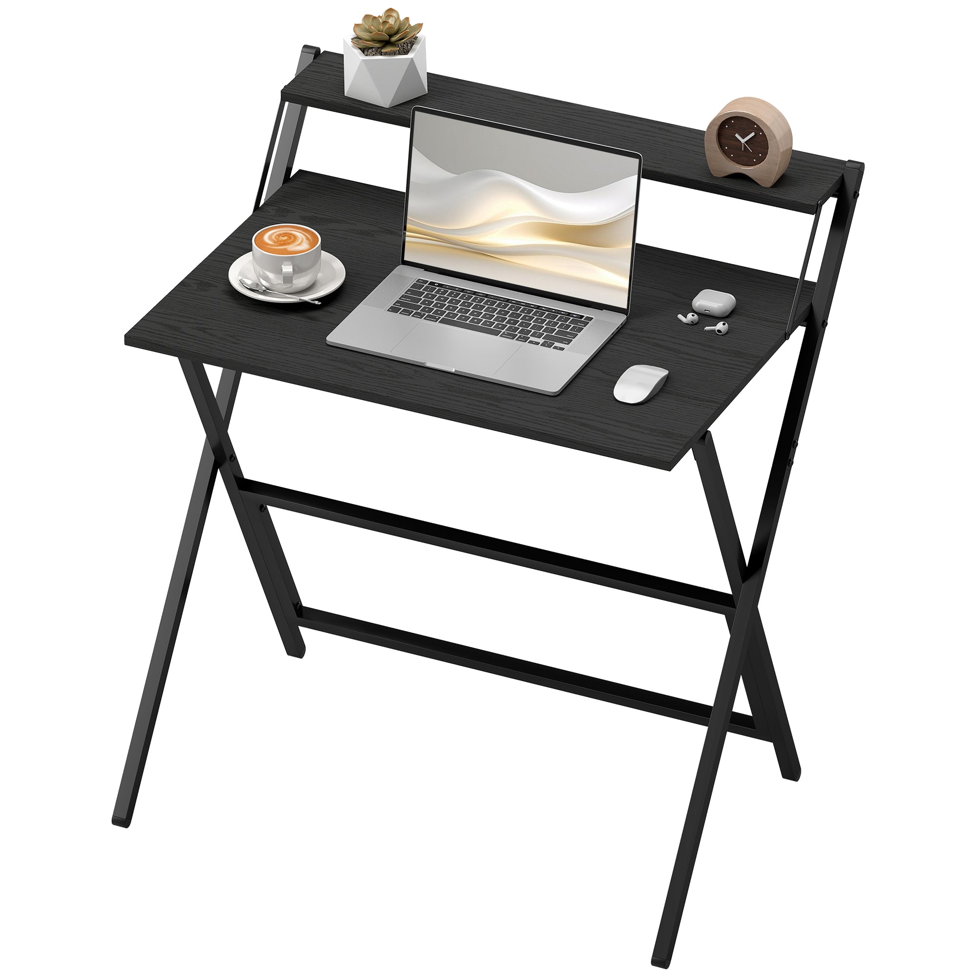 Scrivania pieghevole per computer, scrivania pieghevole da 32" con ripiano per monitor per piccoli spazi, ufficio domestico, studio, facile da montare, nera