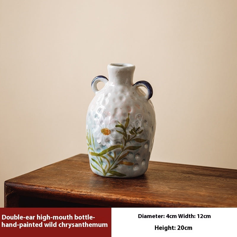 Hand-painted Ceramic Binaural Vase Creative Flower Arrangement Square Flower Living Room