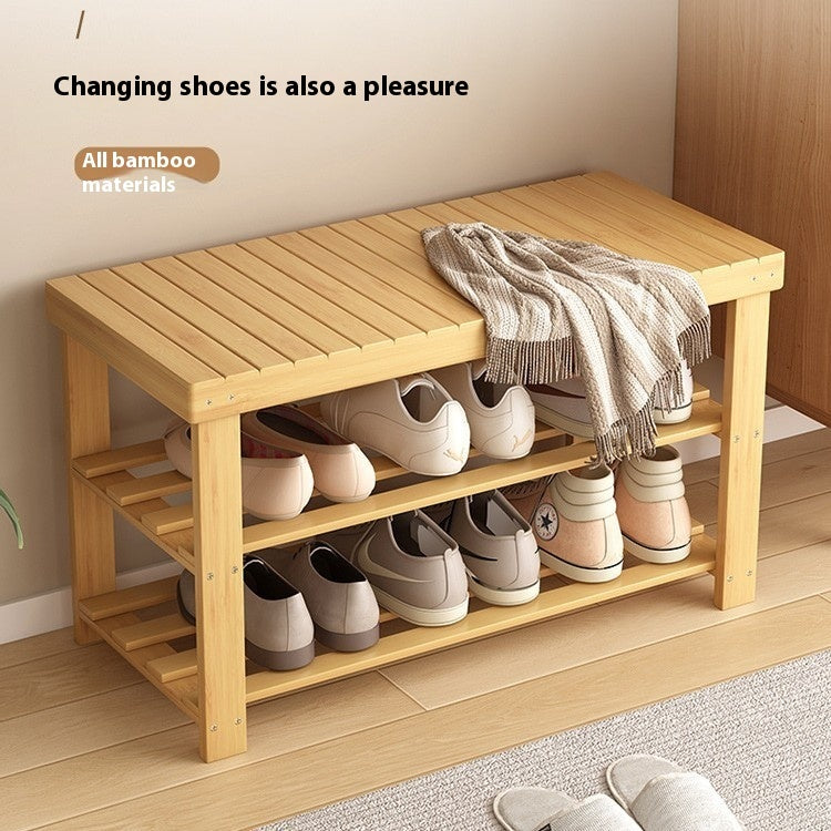 Shoe Changing Stool Door Home Sitting Shoe Cabinet Stool Integrated Shoe Rack Bamboo Bench