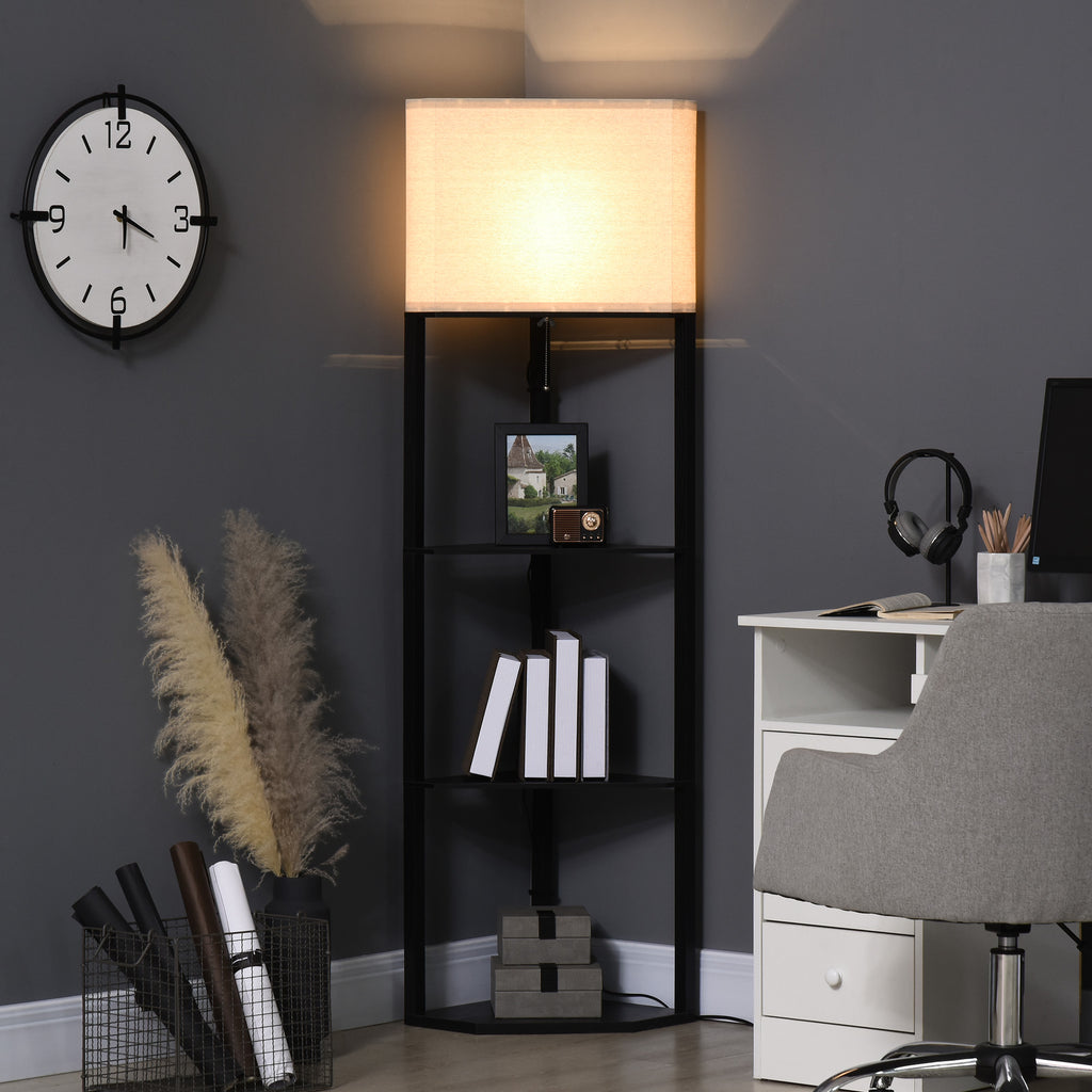 Lampada da terra angolare con ripiani, lampada da terra alta e moderna con interruttore a catena per soggiorno, camera da letto, lampadina non inclusa, nero