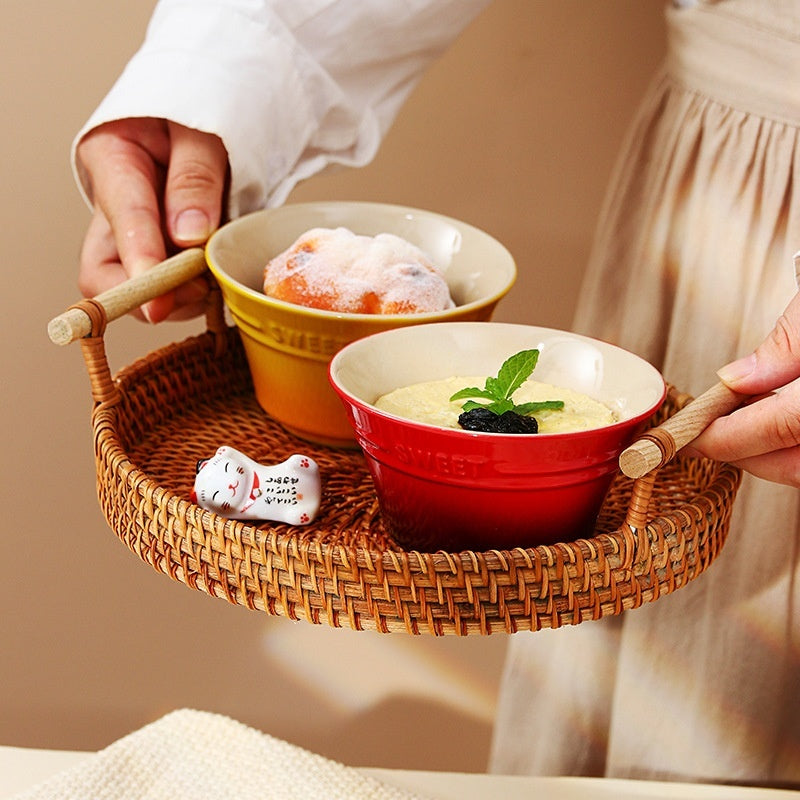 Colorful Gradient Ceramic 45-inch Bamboo Hat Rice Bowl Creative Home