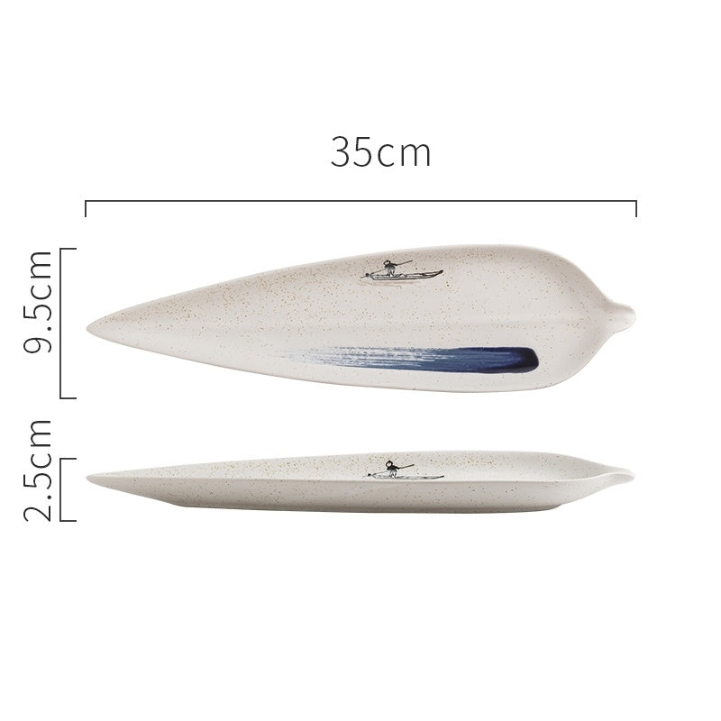 Long Tree Leaf Shaped Ceramic Plate Sushi Creativity
