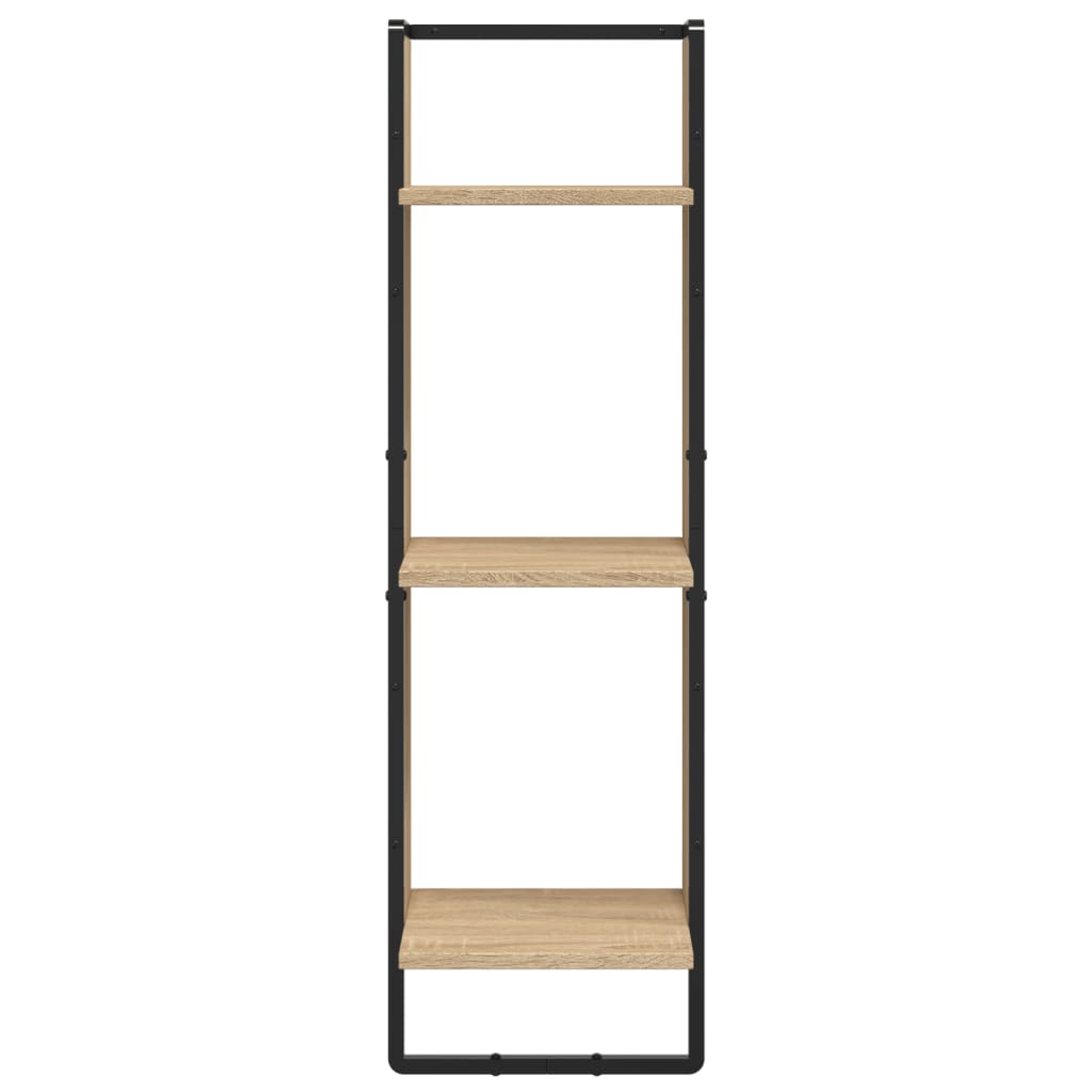 Set di 6 mensole da parete con aste, legno composito di rovere Sonoma