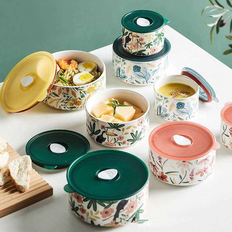 Portable With Cover Ceramic Bowl Microwave Oven Dedicated For Heating Bento Box Refrigerator Sealed Crisper