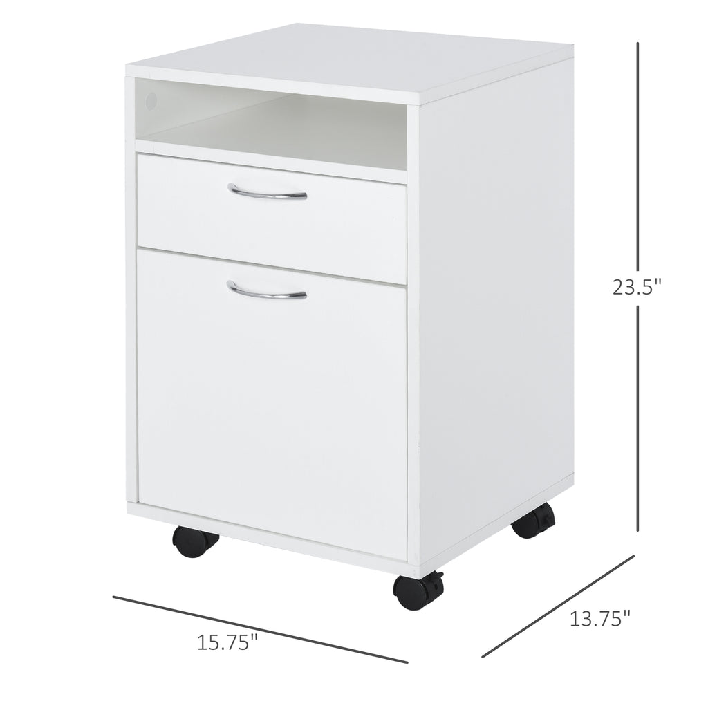 Mobiletto portaoggetti mobile con cassetto e mobiletto, supporto per stampante con ruote, bianco