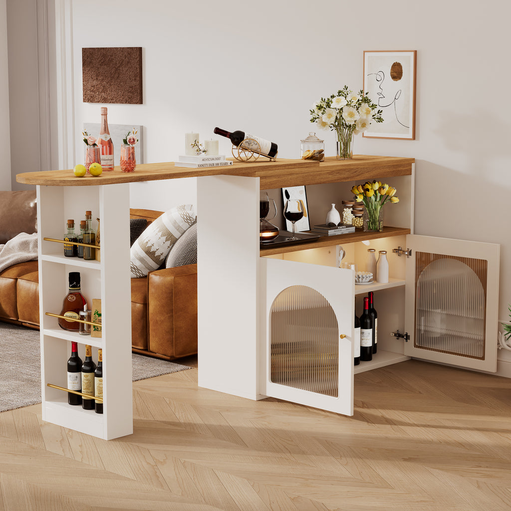 Tavolo da cucina moderno allungabile 138-193X39X105CM Tavolo da pranzo allungabile con contenitore, tavolo da bar e bistrot, girevole, per sala da pranzo, con striscia LED da 1 m Colore della luce regolabile, bianco