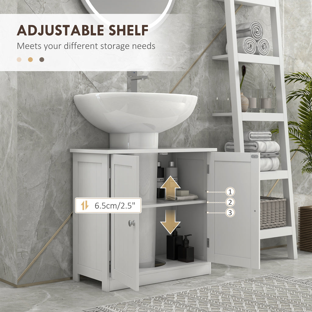 Mobiletto sottolavabo per bagno con 2 ripiani, mobiletto portaoggetti in legno - Bianco