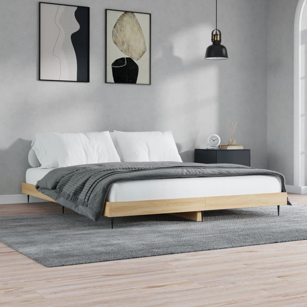 Struttura letto senza materasso in legno composito di rovere Sonoma