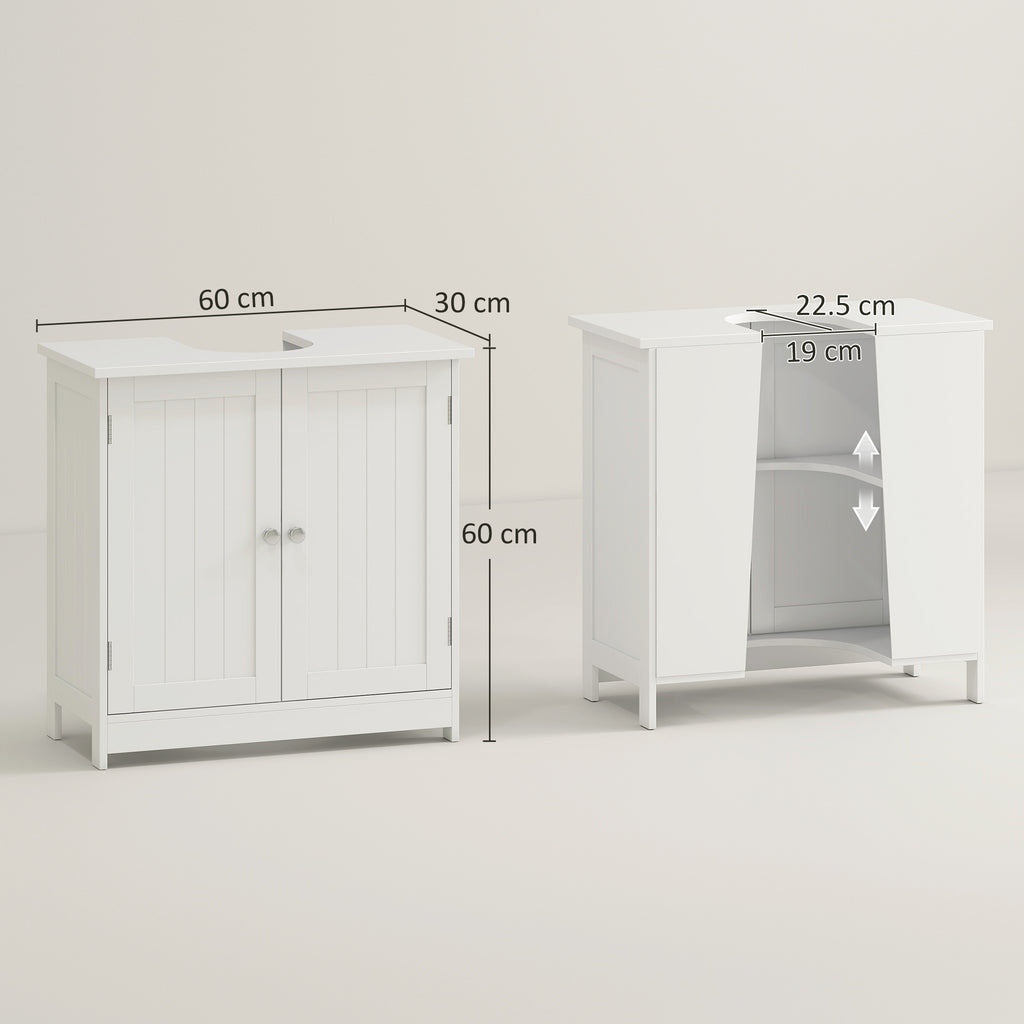 Mobiletto sottolavabo per bagno con 2 ripiani, mobiletto portaoggetti in legno - Bianco