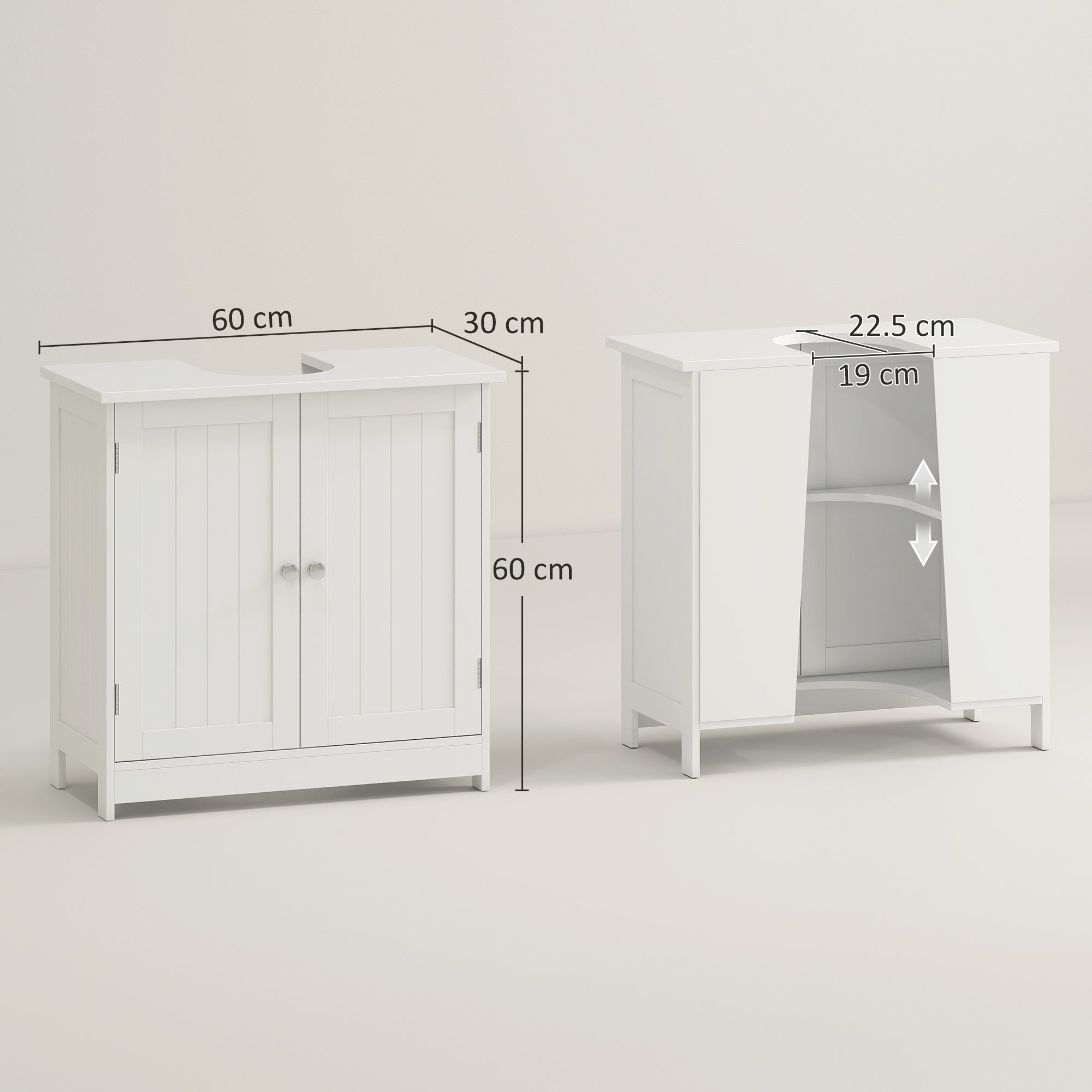 Mobiletto sottolavabo per bagno con 2 ripiani, mobiletto portaoggetti in legno - Bianco