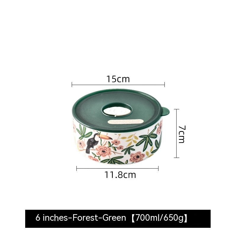 Portable With Cover Ceramic Bowl Microwave Oven Dedicated For Heating Bento Box Refrigerator Sealed Crisper