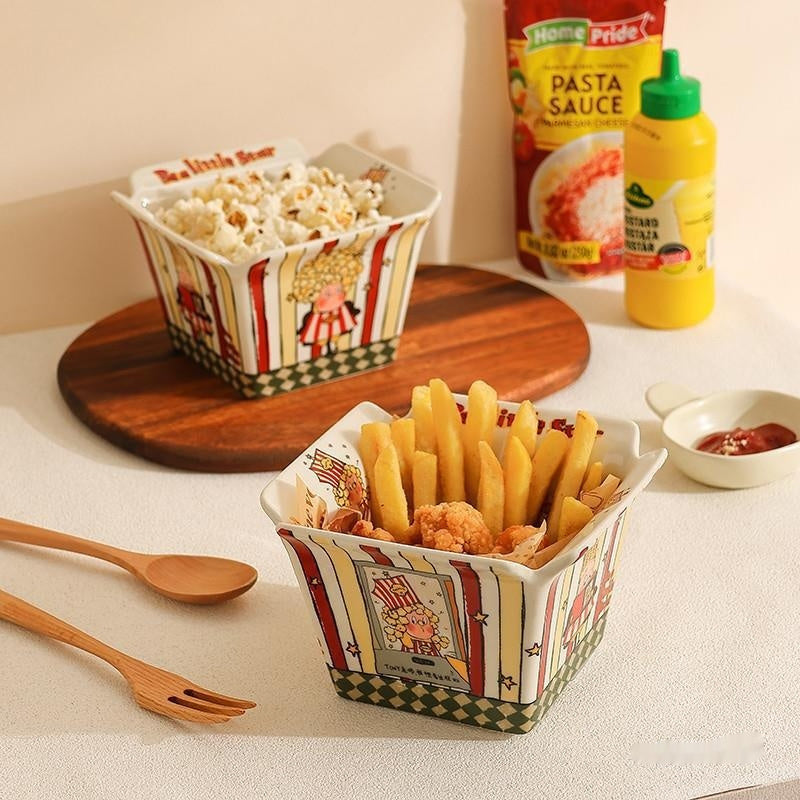 XINGX People Popcorn Bowl Ceramic Bowl Fruit Bowl