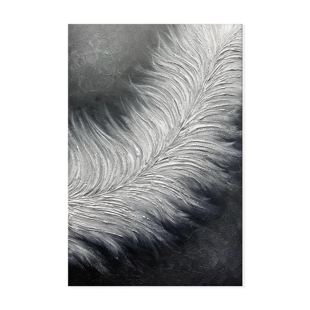 Hand Painted Black And White Oil Paintings On Canvas Abstract Feather Modern Wall Art Oversize Thick Texture Acrylic Painting Decor Special Artwork