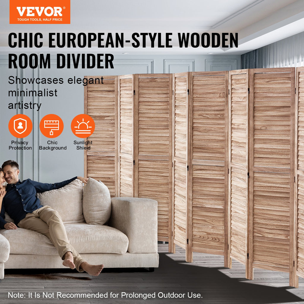 Divisorio in legno per ambienti, divisorio per la privacy pieghevole in legno a 8 pannelli, divisorio per interni con persiane alto 66,9 pollici, divisorio decorativo portatile, per la separazione di ambienti, casa, ufficio, ristorante e camera da letto