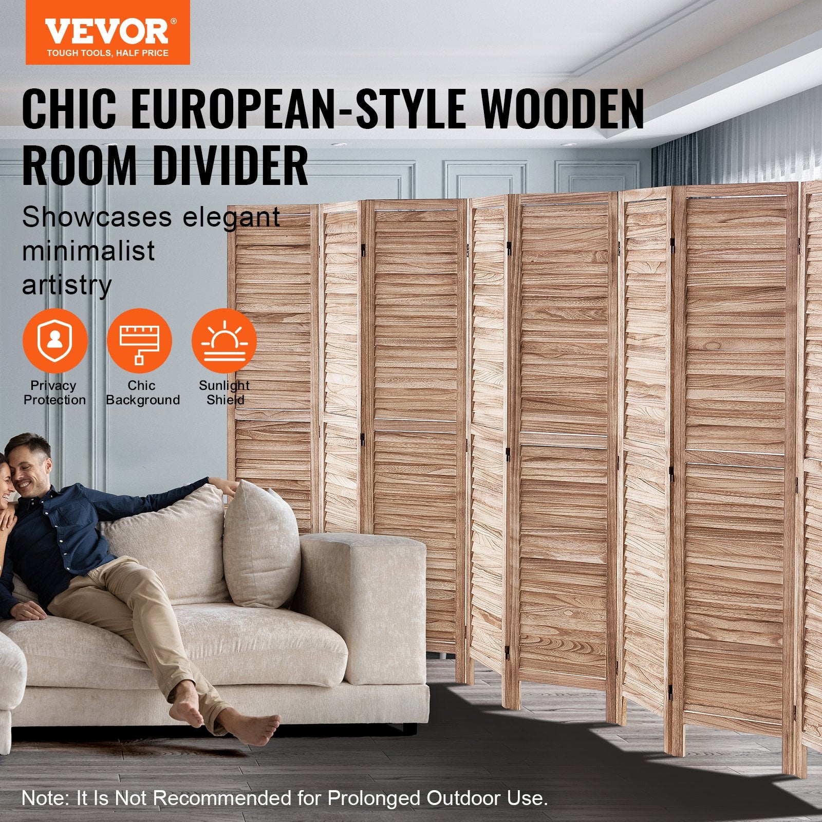 Divisorio in legno per ambienti, divisorio per la privacy pieghevole in legno a 8 pannelli, divisorio per interni con persiane alto 66,9 pollici, divisorio decorativo portatile, per la separazione di ambienti, casa, ufficio, ristorante e camera da letto