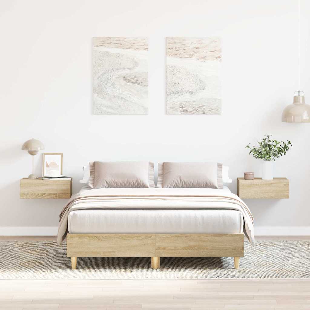 bed frame without mattress Sonoma oak wood composite   bed frame