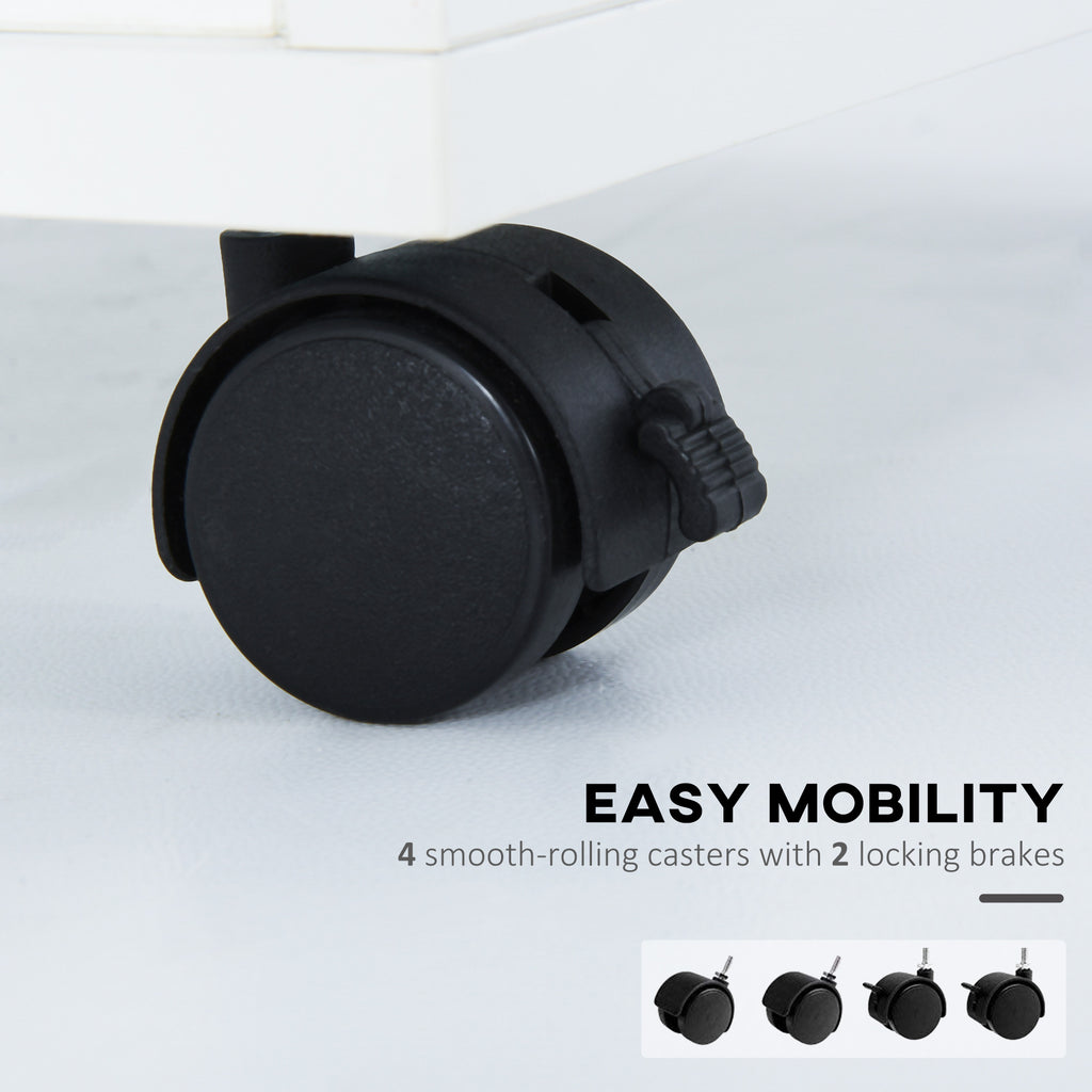 Mobiletto portaoggetti mobile con cassetto e mobiletto, supporto per stampante con ruote, bianco